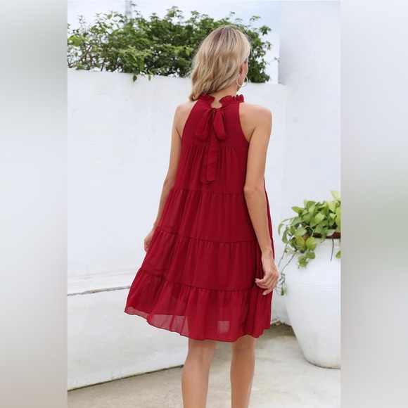 KIRUNDO Halter Sleeveless Flowy Mini Babydoll Tiered Dress XL - Picture 6 of 16